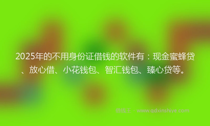 2025年的不用身份证借钱的软件有：现金蜜蜂贷、放心借、小花钱包、智汇钱包、臻心贷等。