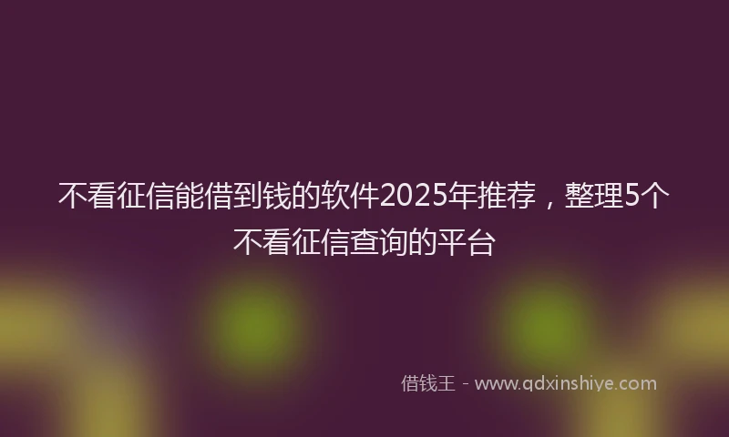不看征信能借到钱的软件2025年推荐，整理5个不看征信查询的平台