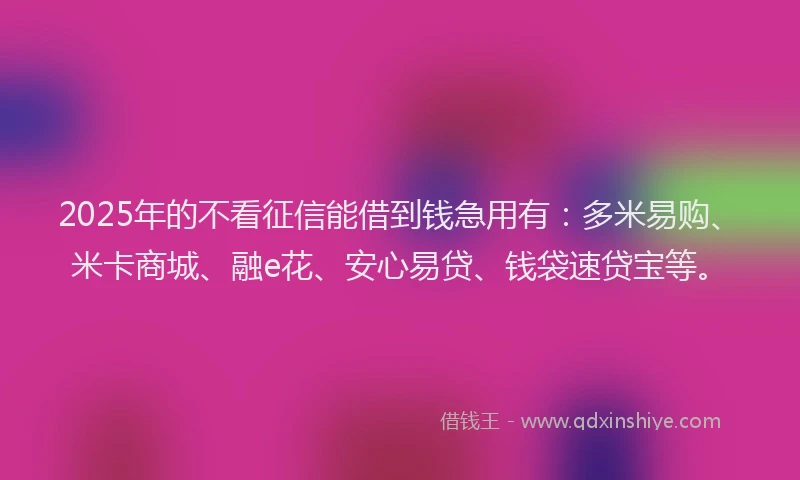 2025年的不看征信能借到钱急用有：多米易购、米卡商城、融e花、安心易贷、钱袋速贷宝等。