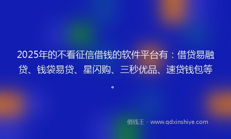 2025年的不看征信借钱的软件平台有：借贷易融贷、钱袋易贷、星闪购、三秒优品、速贷钱包等。
