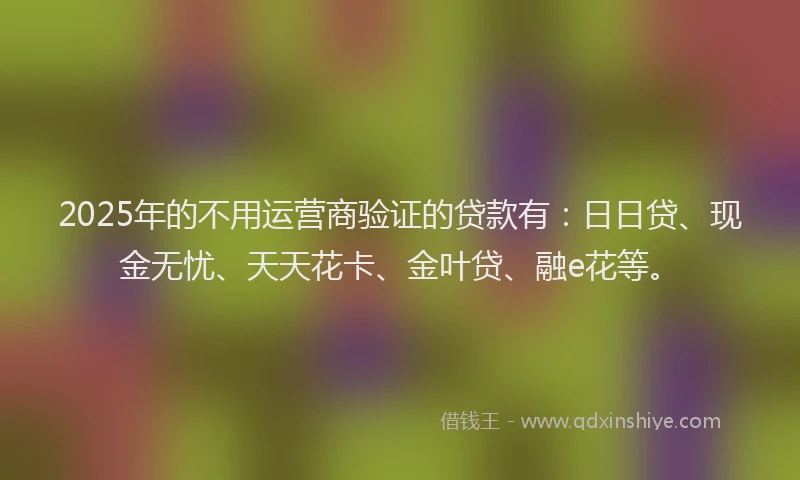 2025年的不用运营商验证的贷款有：日日贷、现金无忧、天天花卡、金叶贷、融e花等。
