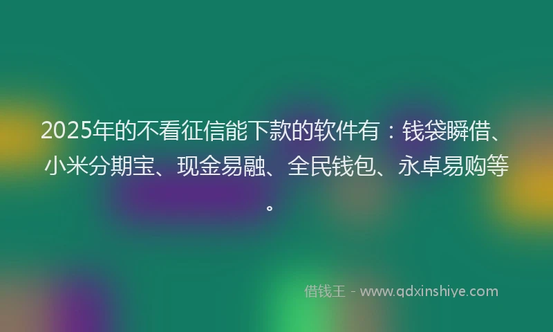 2025年的不看征信能下款的软件有：钱袋瞬借、小米分期宝、现金易融、全民钱包、永卓易购等。