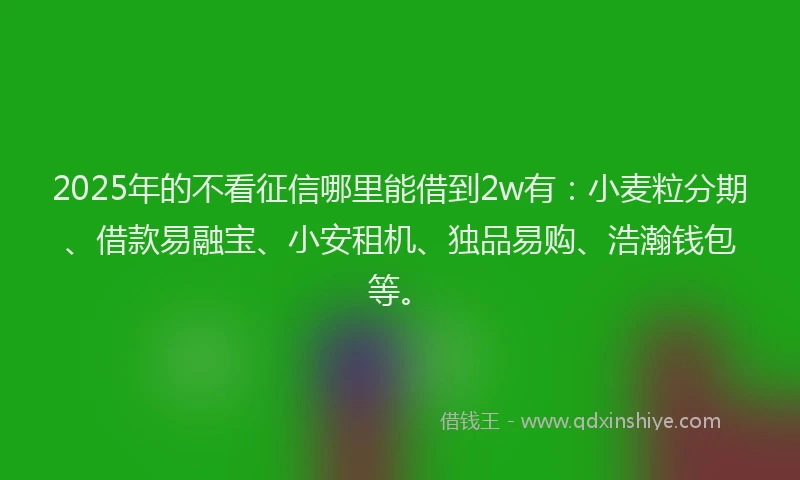 2025年的不看征信哪里能借到2w有：小麦粒分期、借款易融宝、小安租机、独品易购、浩瀚钱包等。