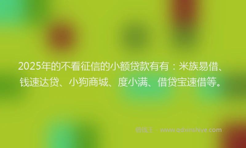 2025年的不看征信的小额贷款有有：米族易借、钱速达贷、小狗商城、度小满、借贷宝速借等。