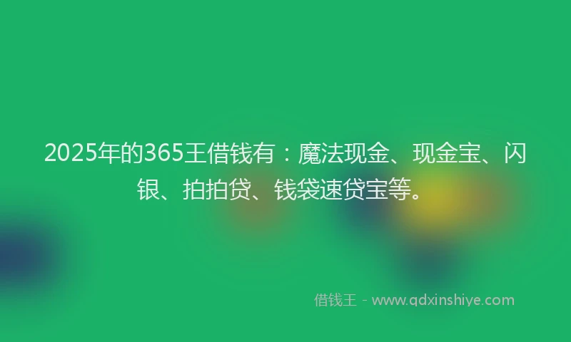 2025年的365王借钱有：魔法现金、现金宝、闪银、拍拍贷、钱袋速贷宝等。