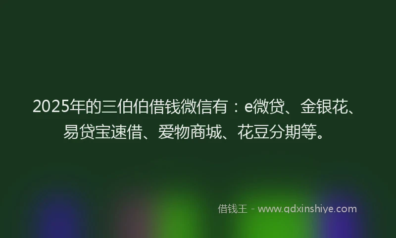 2025年的三伯伯借钱微信有：e微贷、金银花、易贷宝速借、爱物商城、花豆分期等。