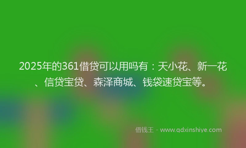 2025年的361借贷可以用吗有：天小花、新一花、信贷宝贷、森泽商城、钱袋速贷宝等。