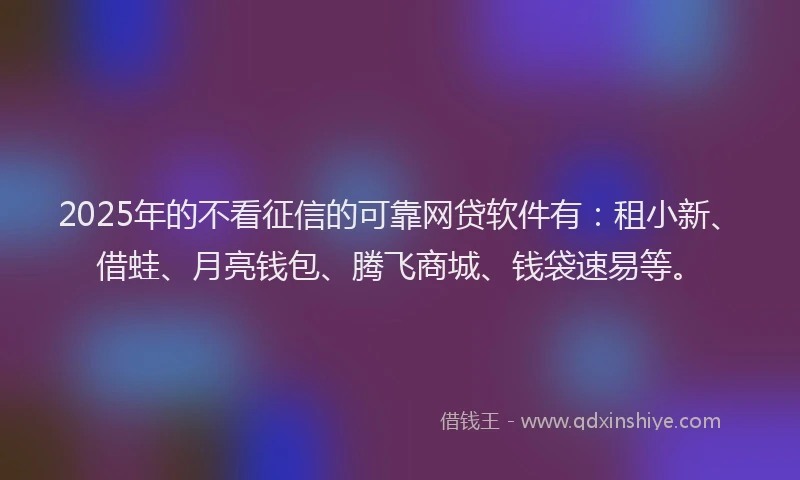 2025年的不看征信的可靠网贷软件有：租小新、借蛙、月亮钱包、腾飞商城、钱袋速易等。
