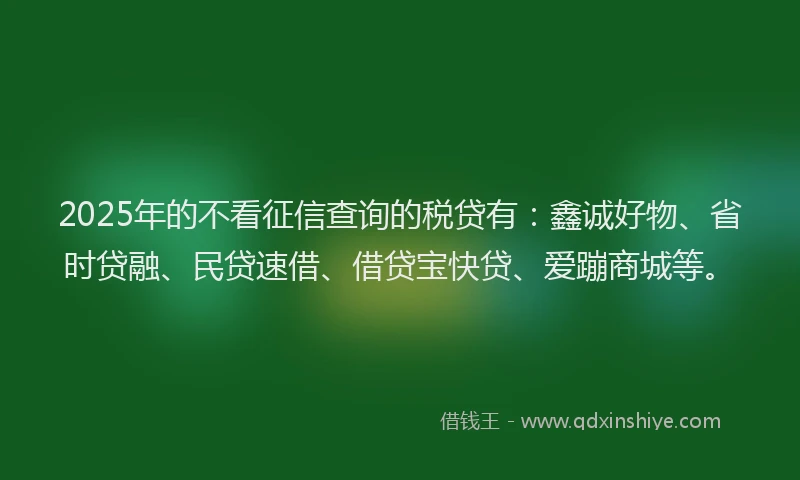 2025年的不看征信查询的税贷有：鑫诚好物、省时贷融、民贷速借、借贷宝快贷、爱蹦商城等。