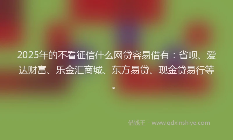 2025年的不看征信什么网贷容易借有：省呗、爱达财富、乐金汇商城、东方易贷、现金贷易行等。