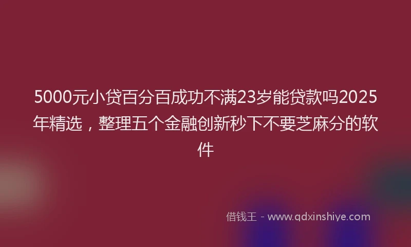 5000元小贷百分百成功不满23岁能贷款吗2025年精选，整理五个金融创新秒下不要芝麻分的软件