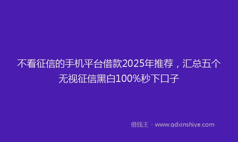 不看征信的手机平台借款2025年推荐，汇总五个无视征信黑白100%秒下口子