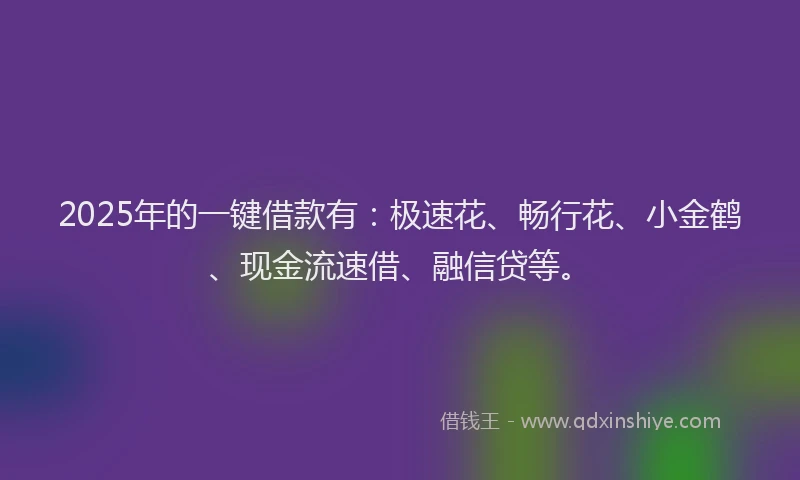 2025年的一键借款有：极速花、畅行花、小金鹤、现金流速借、融信贷等。