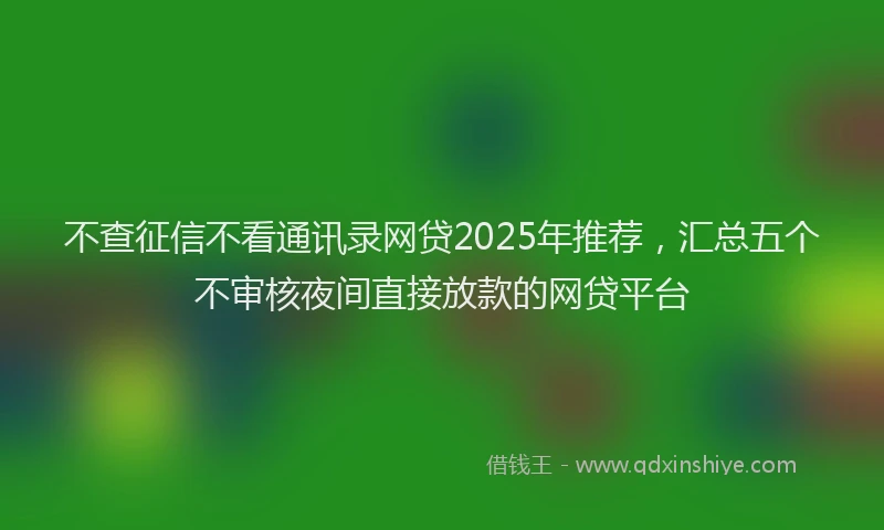 不查征信不看通讯录网贷2025年推荐，汇总五个不审核夜间直接放款的网贷平台