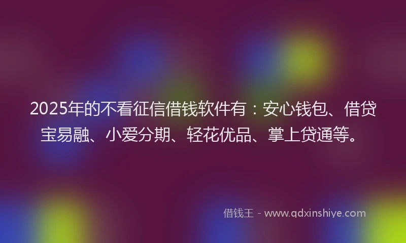 2025年的不看征信借钱软件有：安心钱包、借贷宝易融、小爱分期、轻花优品、掌上贷通等。