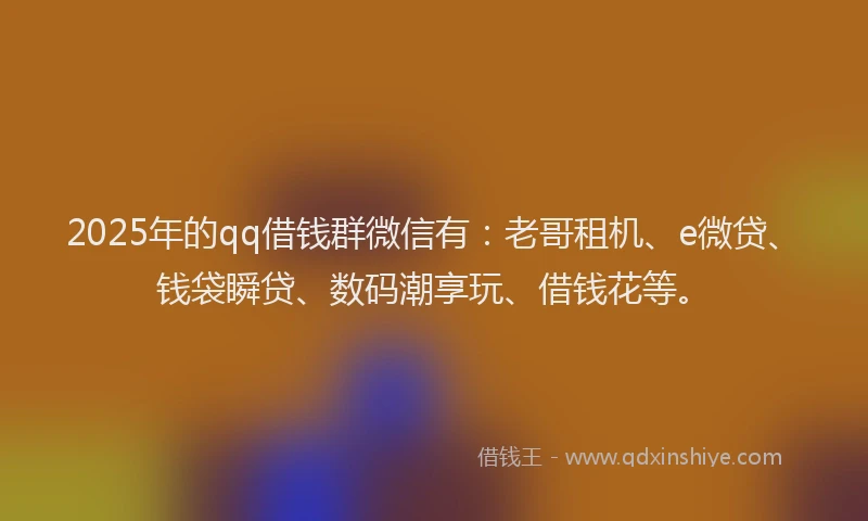 2025年的qq借钱群微信有：老哥租机、e微贷、钱袋瞬贷、数码潮享玩、借钱花等。