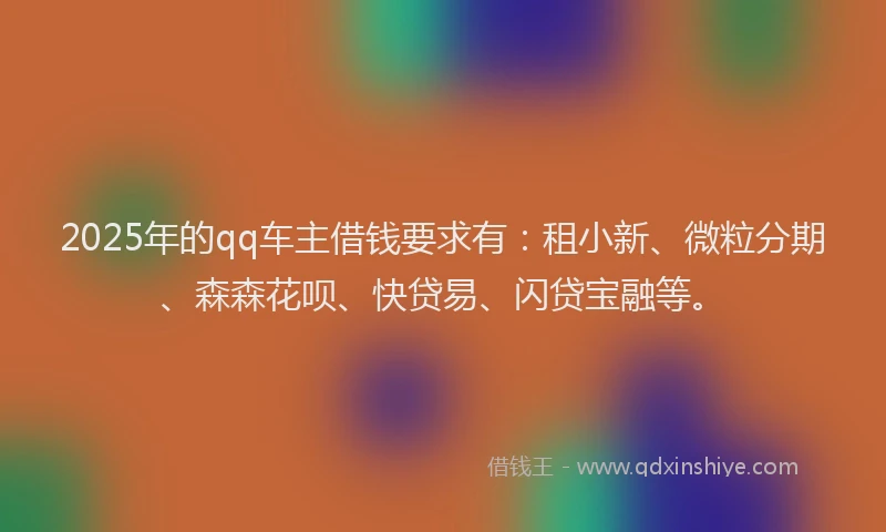 2025年的qq车主借钱要求有：租小新、微粒分期、森森花呗、快贷易、闪贷宝融等。