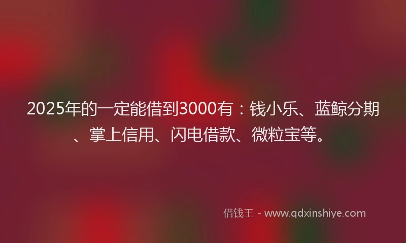 2025年的一定能借到3000有：钱小乐、蓝鲸分期、掌上信用、闪电借款、微粒宝等。