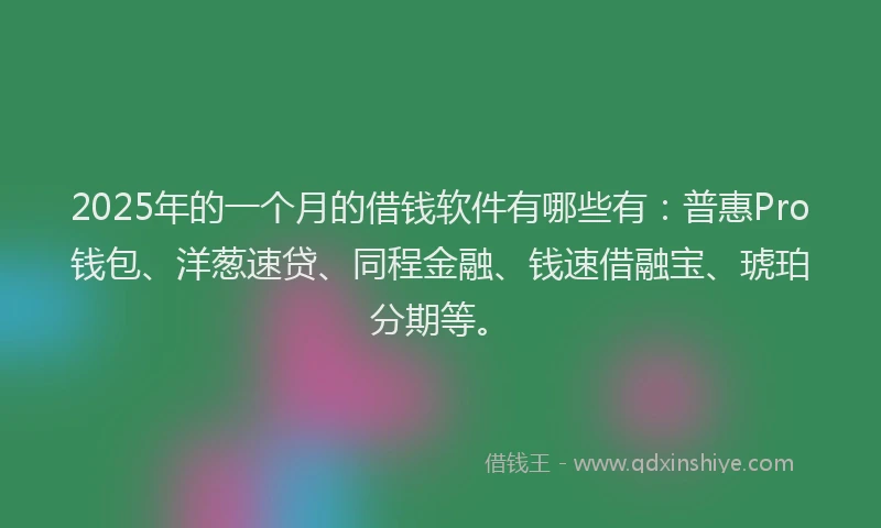 2025年的一个月的借钱软件有哪些有：普惠Pro钱包、洋葱速贷、同程金融、钱速借融宝、琥珀分期等。