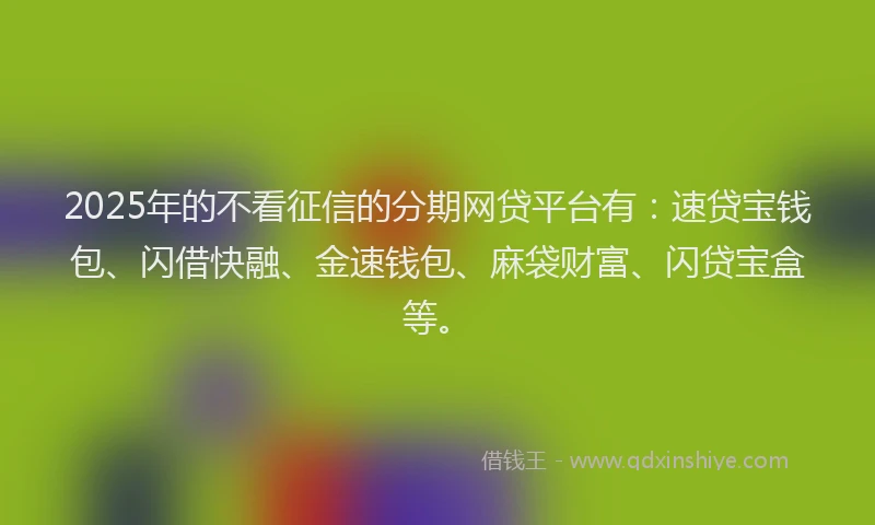 2025年的不看征信的分期网贷平台有：速贷宝钱包、闪借快融、金速钱包、麻袋财富、闪贷宝盒等。