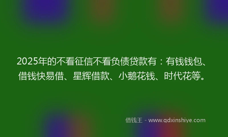 2025年的不看征信不看负债贷款有：有钱钱包、借钱快易借、星辉借款、小鹅花钱、时代花等。