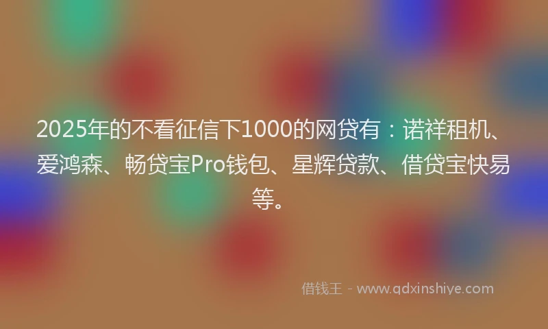 2025年的不看征信下1000的网贷有：诺祥租机、爱鸿森、畅贷宝Pro钱包、星辉贷款、借贷宝快易等。
