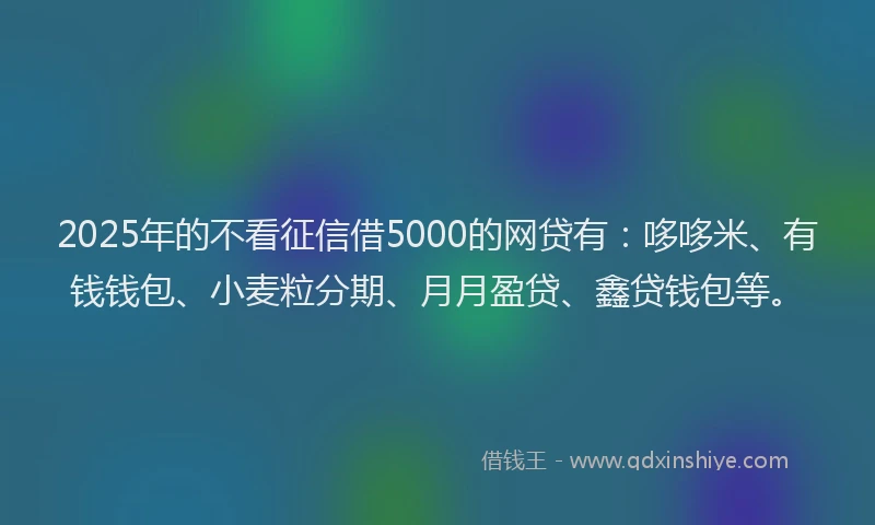 2025年的不看征信借5000的网贷有：哆哆米、有钱钱包、小麦粒分期、月月盈贷、鑫贷钱包等。