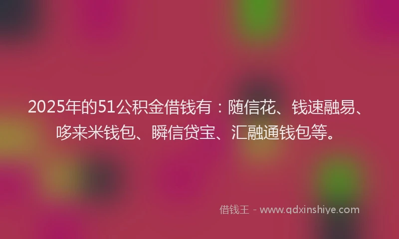 2025年的51公积金借钱有：随信花、钱速融易、哆来米钱包、瞬信贷宝、汇融通钱包等。
