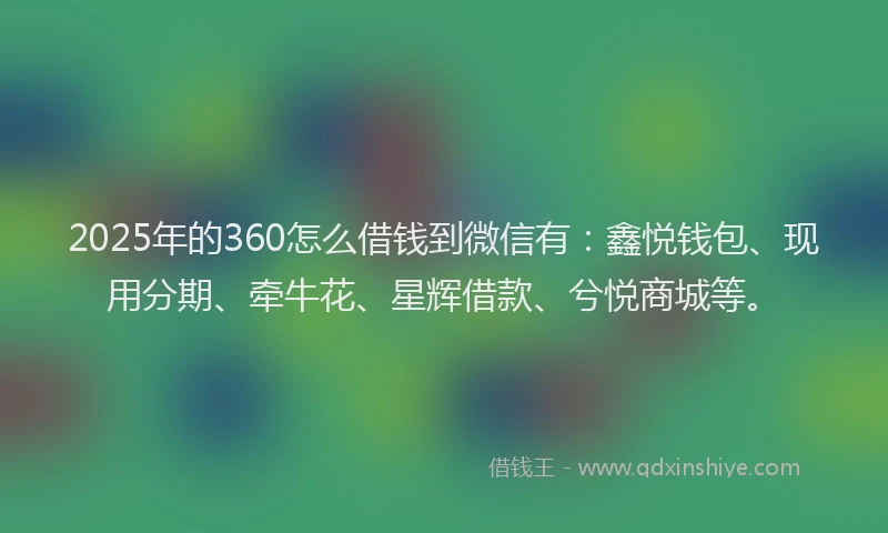 2025年的360怎么借钱到微信有：鑫悦钱包、现用分期、牵牛花、星辉借款、兮悦商城等。