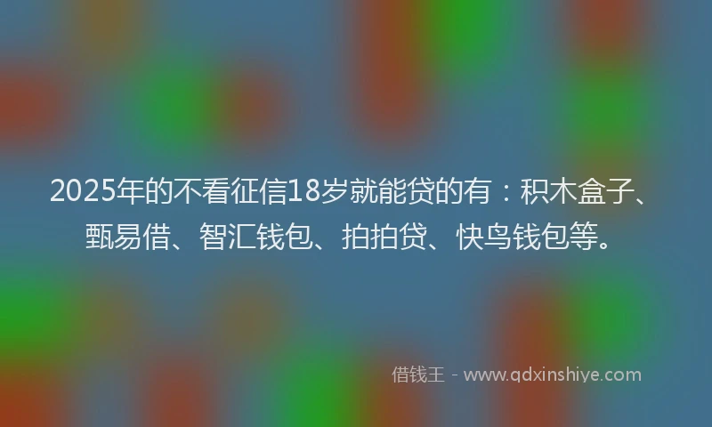 2025年的不看征信18岁就能贷的有：积木盒子、甄易借、智汇钱包、拍拍贷、快鸟钱包等。