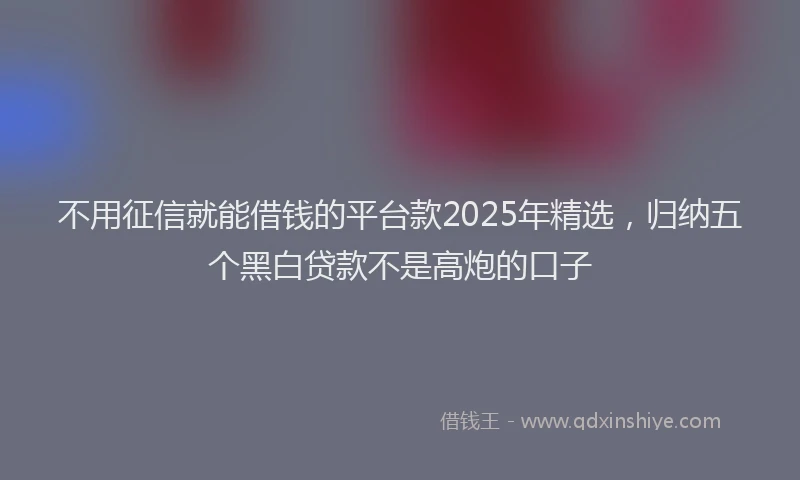 不用征信就能借钱的平台款2025年精选，归纳五个黑白贷款不是高炮的口子
