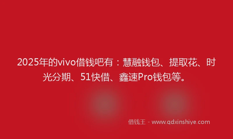 2025年的vivo借钱吧有：慧融钱包、提取花、时光分期、51快借、鑫速Pro钱包等。