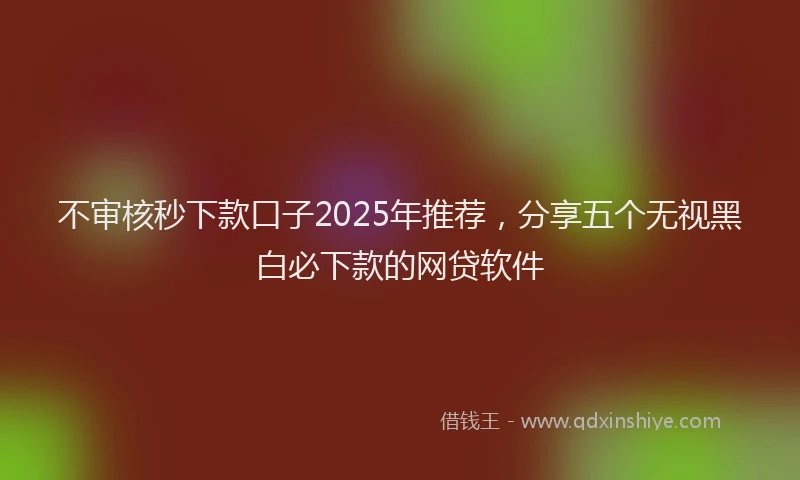 不审核秒下款口子2025年推荐，分享五个无视黑白必下款的网贷软件