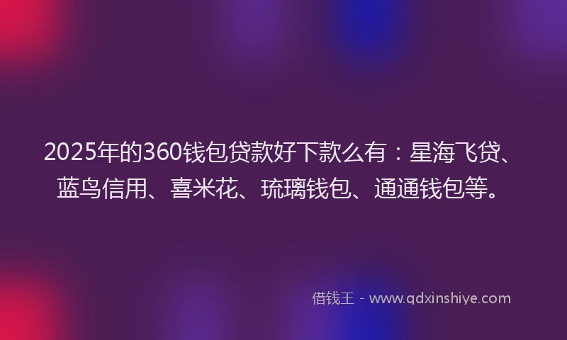 2025年的360钱包贷款好下款么有：星海飞贷、蓝鸟信用、喜米花、琉璃钱包、通通钱包等。