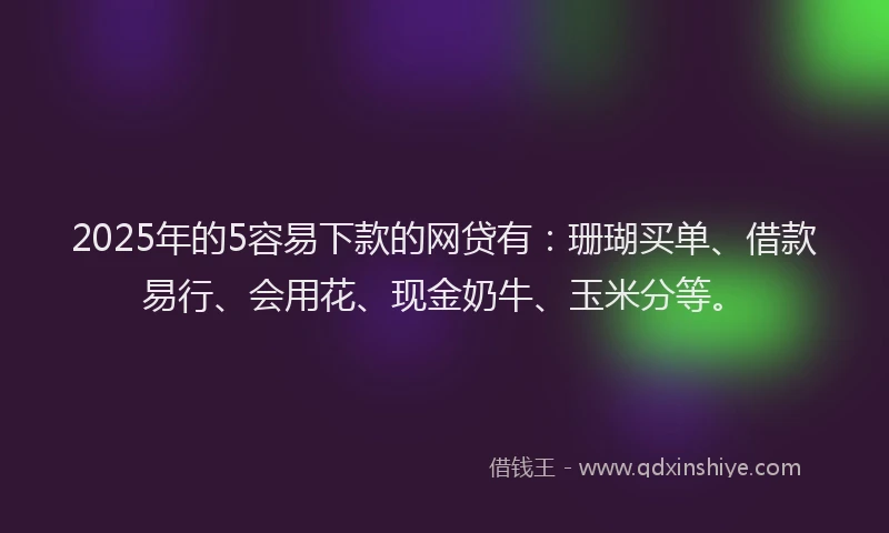 2025年的5容易下款的网贷有：珊瑚买单、借款易行、会用花、现金奶牛、玉米分等。