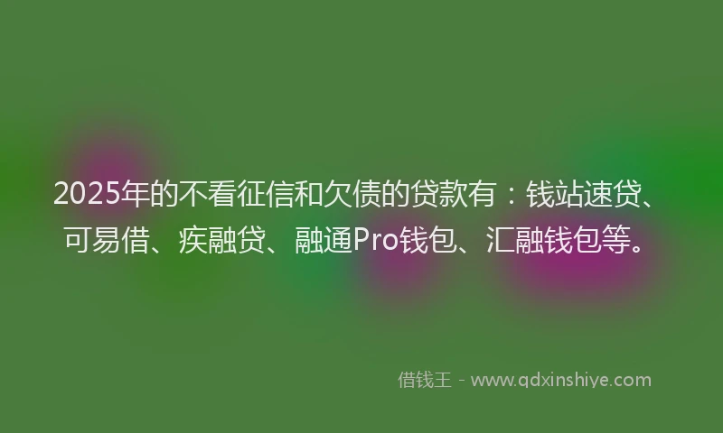 2025年的不看征信和欠债的贷款有：钱站速贷、可易借、疾融贷、融通Pro钱包、汇融钱包等。