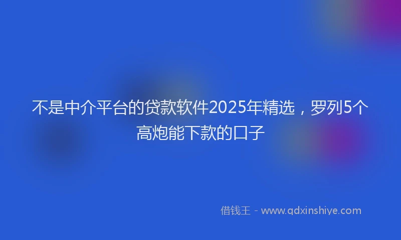 不是中介平台的贷款软件2025年精选，罗列5个高炮能下款的口子