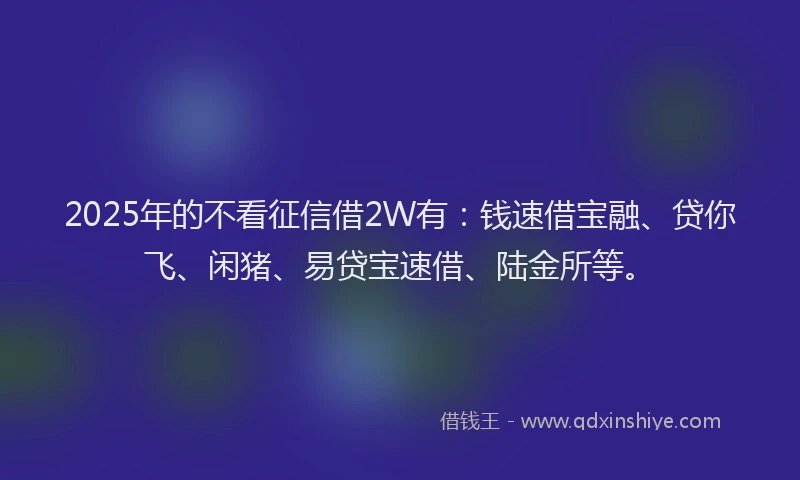 2025年的不看征信借2W有：钱速借宝融、贷你飞、闲猪、易贷宝速借、陆金所等。