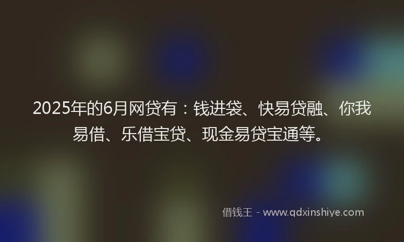 2025年的6月网贷有：钱进袋、快易贷融、你我易借、乐借宝贷、现金易贷宝通等。