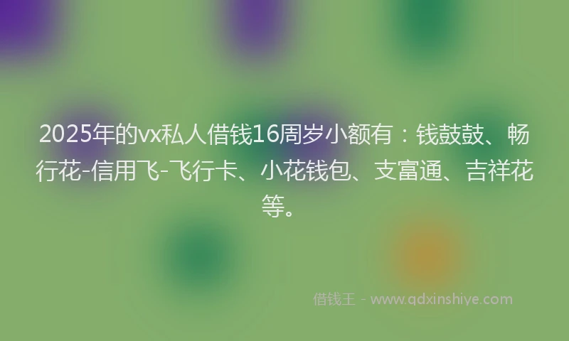 2025年的vx私人借钱16周岁小额有：钱鼓鼓、畅行花-信用飞-飞行卡、小花钱包、支富通、吉祥花等。