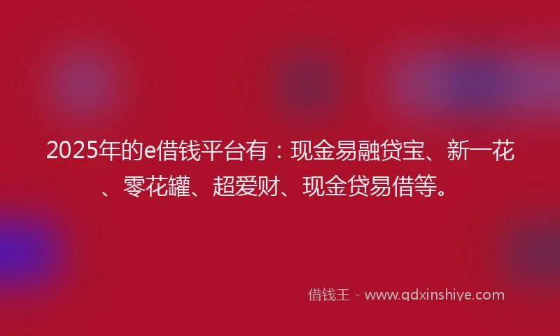 2025年的e借钱平台有：现金易融贷宝、新一花、零花罐、超爱财、现金贷易借等。