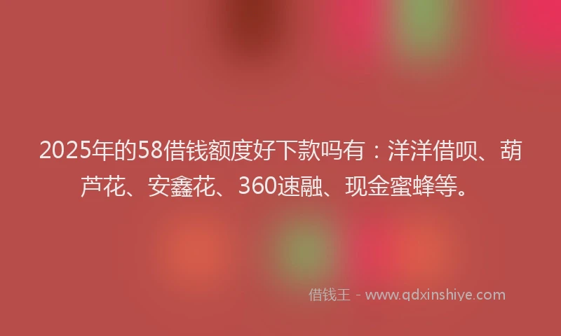 2025年的58借钱额度好下款吗有：洋洋借呗、葫芦花、安鑫花、360速融、现金蜜蜂等。