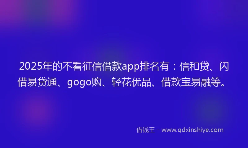 2025年的不看征信借款app排名有：信和贷、闪借易贷通、gogo购、轻花优品、借款宝易融等。