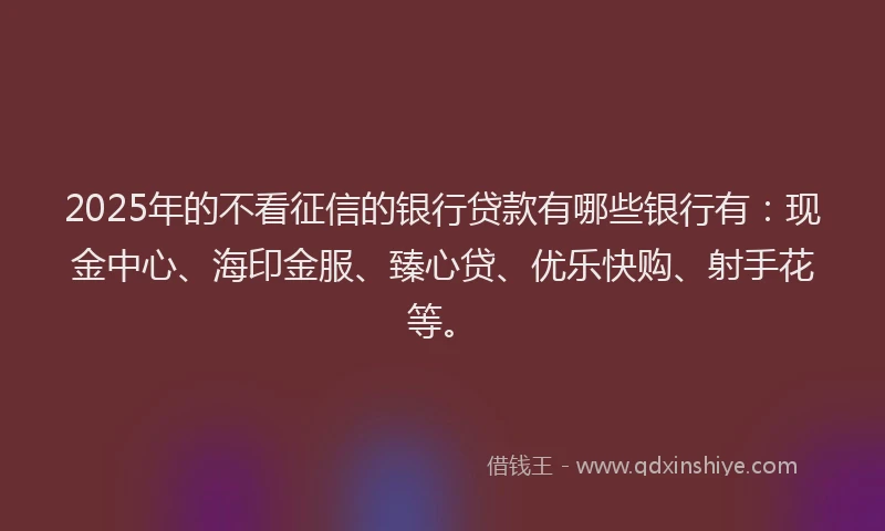 2025年的不看征信的银行贷款有哪些银行有：现金中心、海印金服、臻心贷、优乐快购、射手花等。