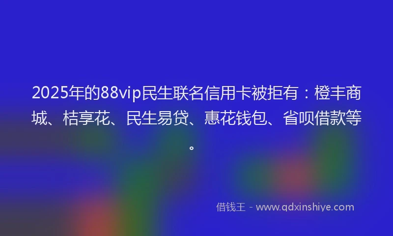 2025年的88vip民生联名信用卡被拒有：橙丰商城、桔享花、民生易贷、惠花钱包、省呗借款等。