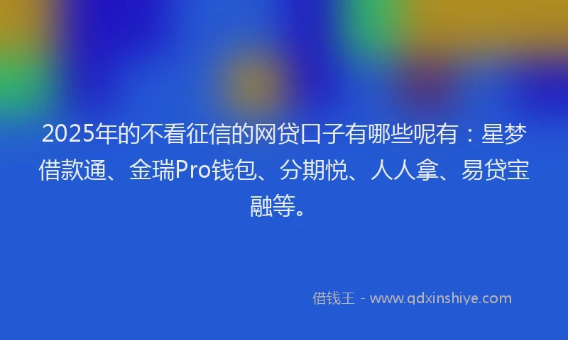 2025年的不看征信的网贷口子有哪些呢有：星梦借款通、金瑞Pro钱包、分期悦、人人拿、易贷宝融等。