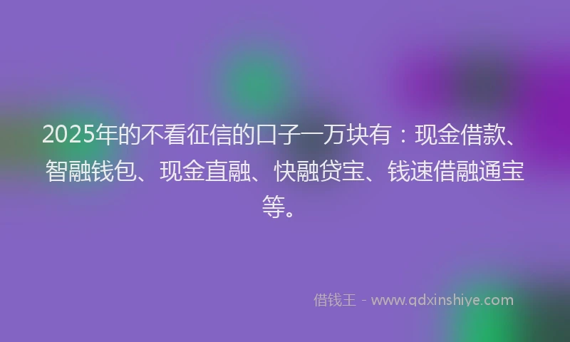 2025年的不看征信的口子一万块有：现金借款、智融钱包、现金直融、快融贷宝、钱速借融通宝等。