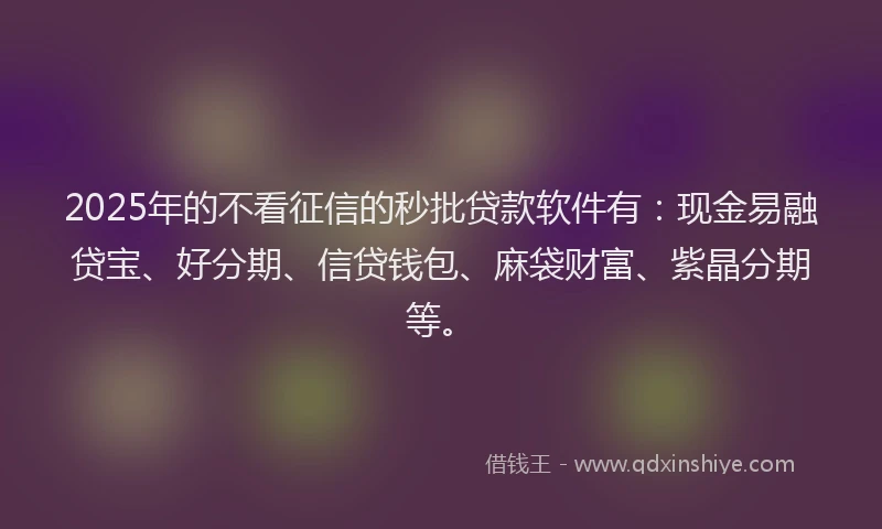 2025年的不看征信的秒批贷款软件有：现金易融贷宝、好分期、信贷钱包、麻袋财富、紫晶分期等。