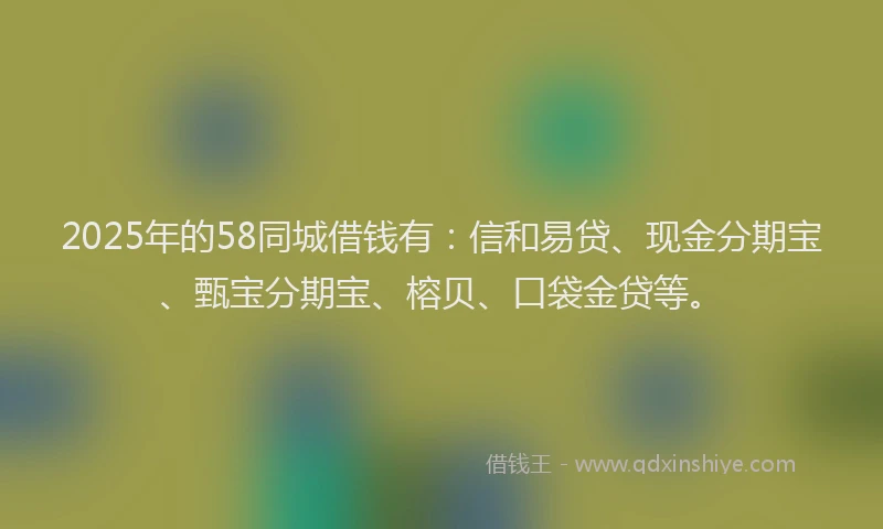 2025年的58同城借钱有：信和易贷、现金分期宝、甄宝分期宝、榕贝、口袋金贷等。