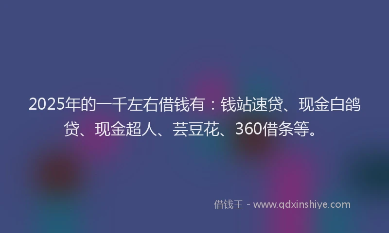 2025年的一千左右借钱有：钱站速贷、现金白鸽贷、现金超人、芸豆花、360借条等。
